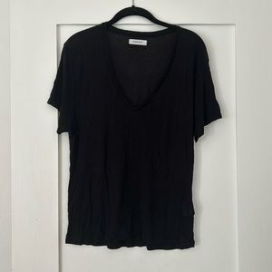Anine Bing. Size M. 100% Silk. Deep V-neck Tee. Black.